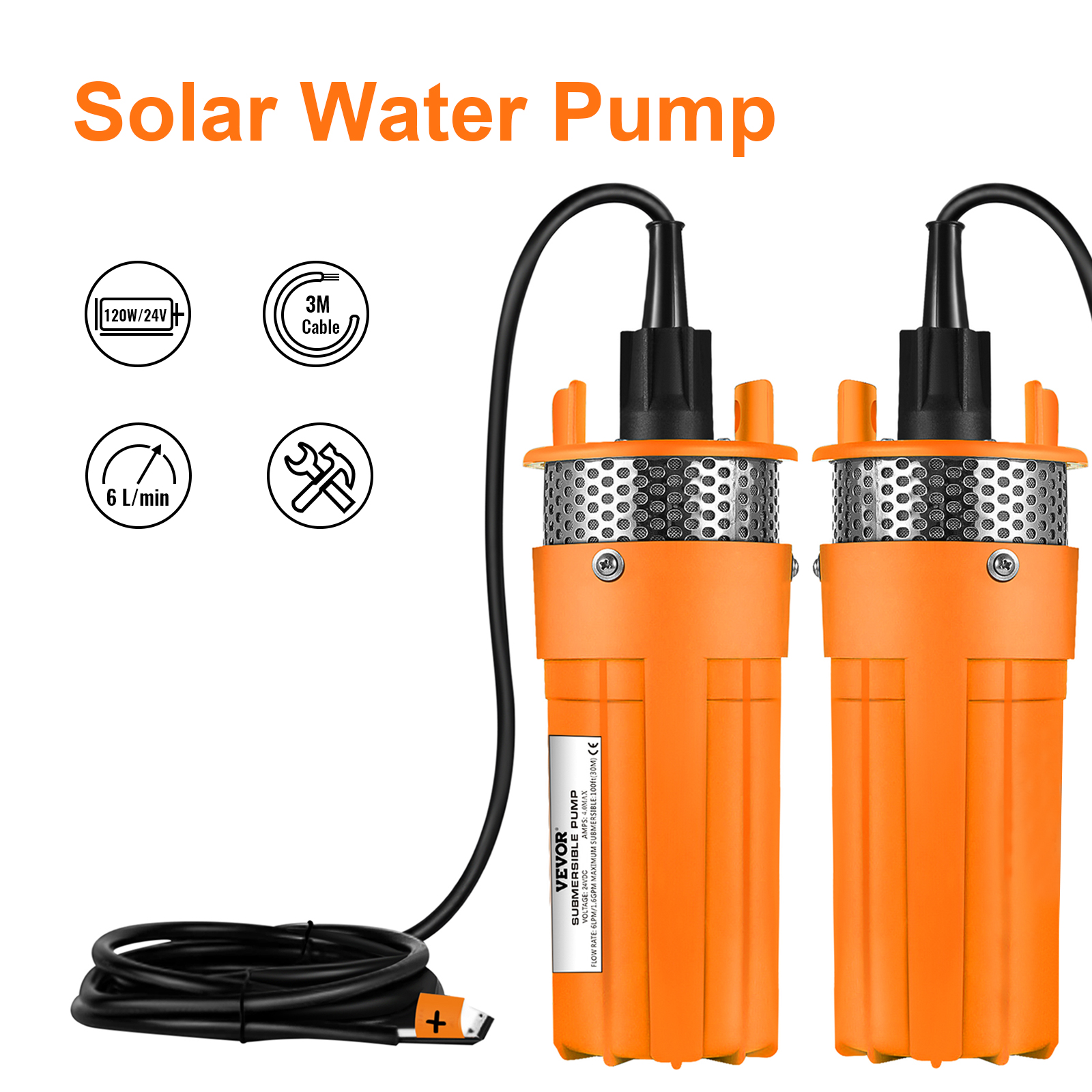 24V DC Solar Powered Deep Submersible Water Well Pump Farm Ranch Household
