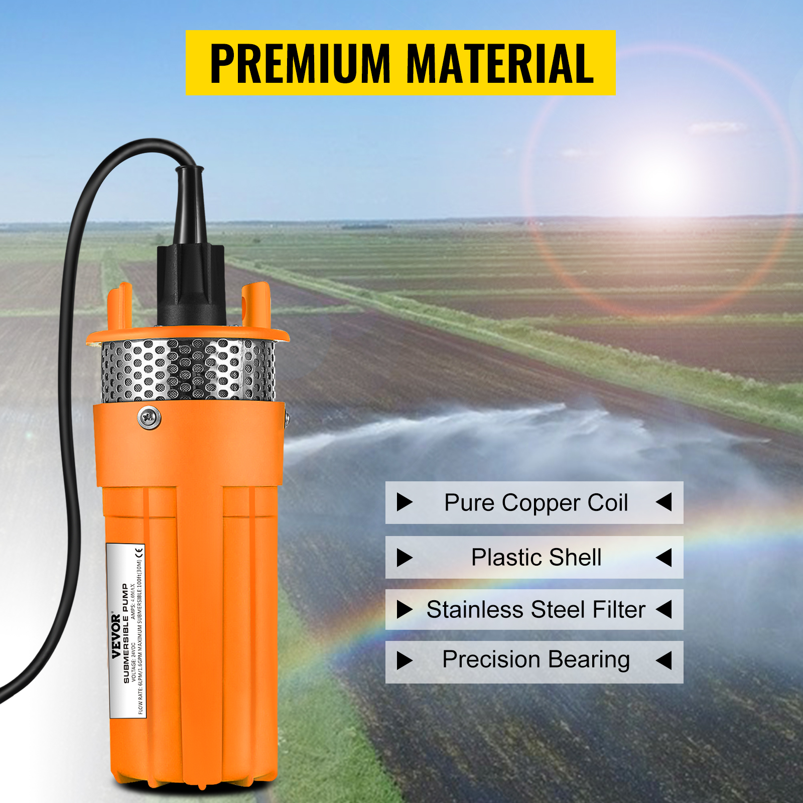 24V DC Solar Powered Deep Submersible Water Well Pump Farm Ranch Household