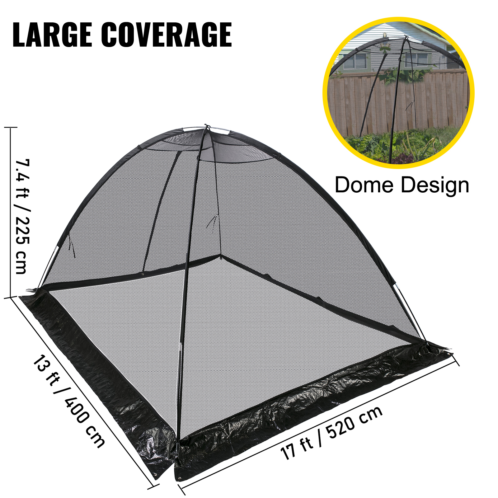 VEVOR Pond Cover Dome Garden Pond Net 7x9 FT Black Netting Covers