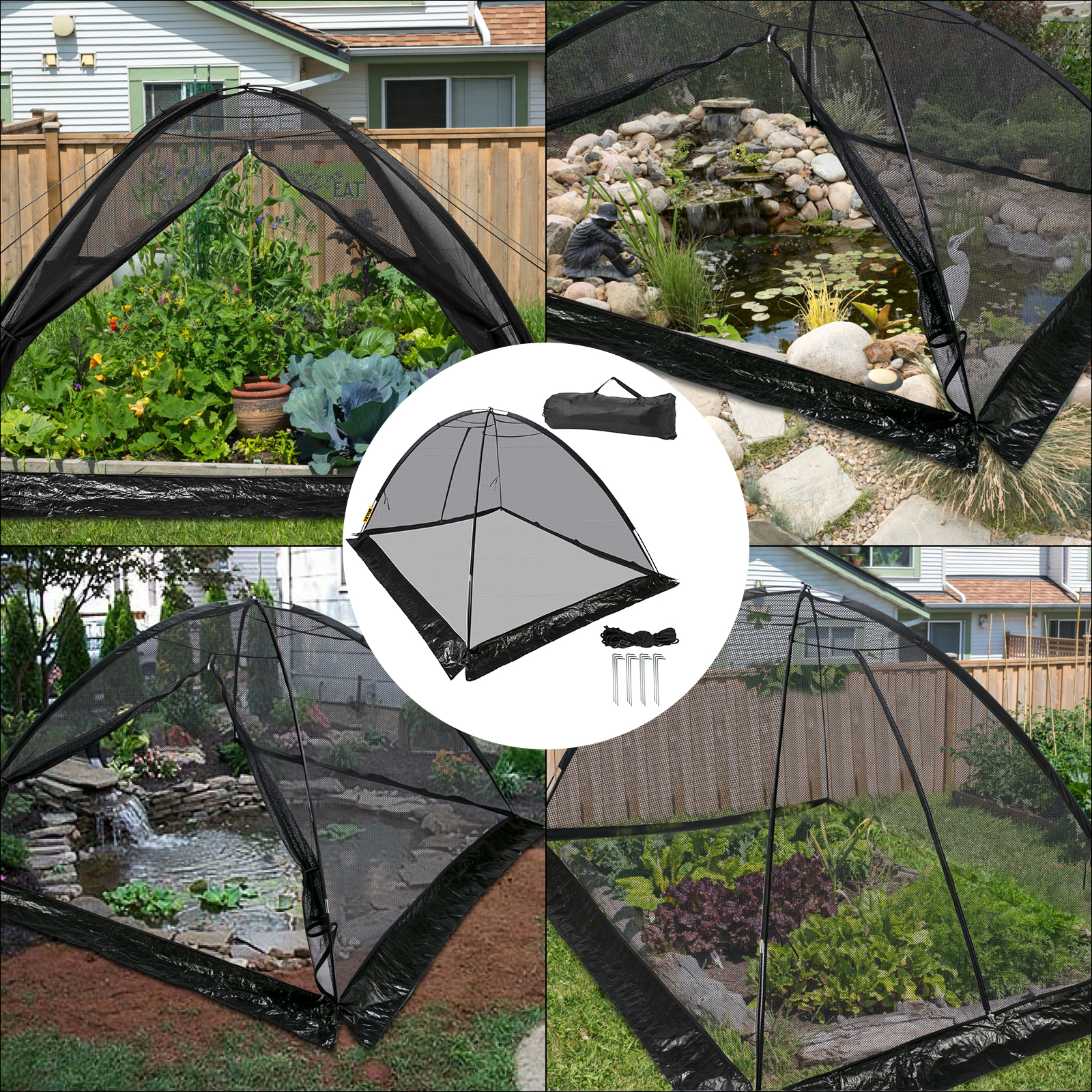 VEVOR Pond Cover Dome, 7x9 FT Garden Pond Net, 1/2 inch Mesh Dome Pond Net  Covers with Zipper and Wind Rope, Black Nylon Pond Netting for Pond Pool  and Garden