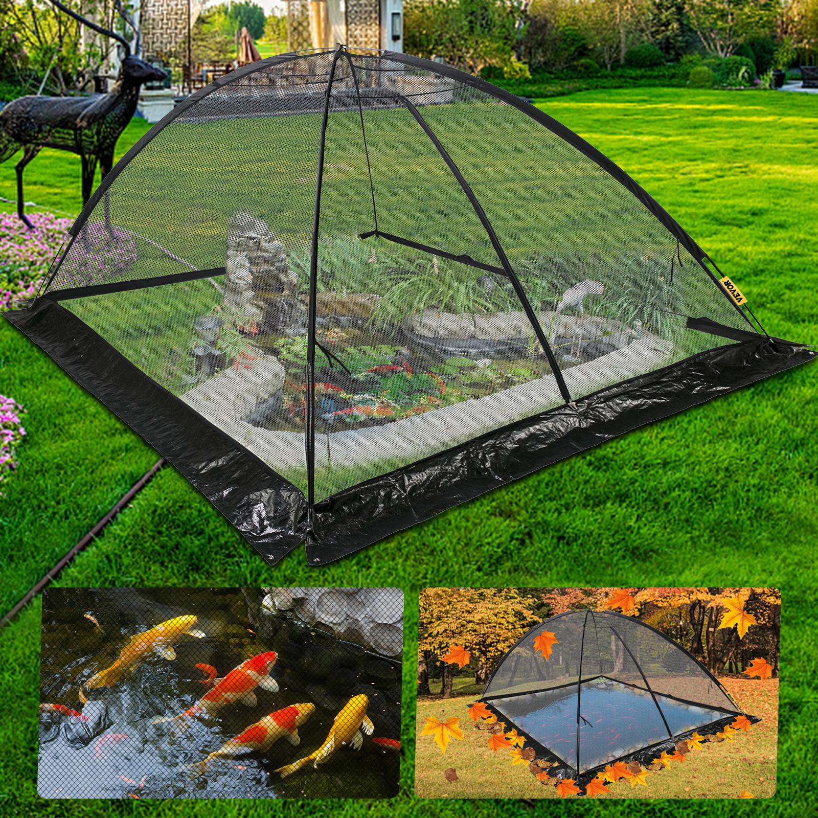 Black Nylon Pond Netting for Pond Pool and Garden to Keep Out Leaves Debris and Animal ANKYNE Pond Cover Dome 8X10FT Pond and Garden Protector Dome Net 