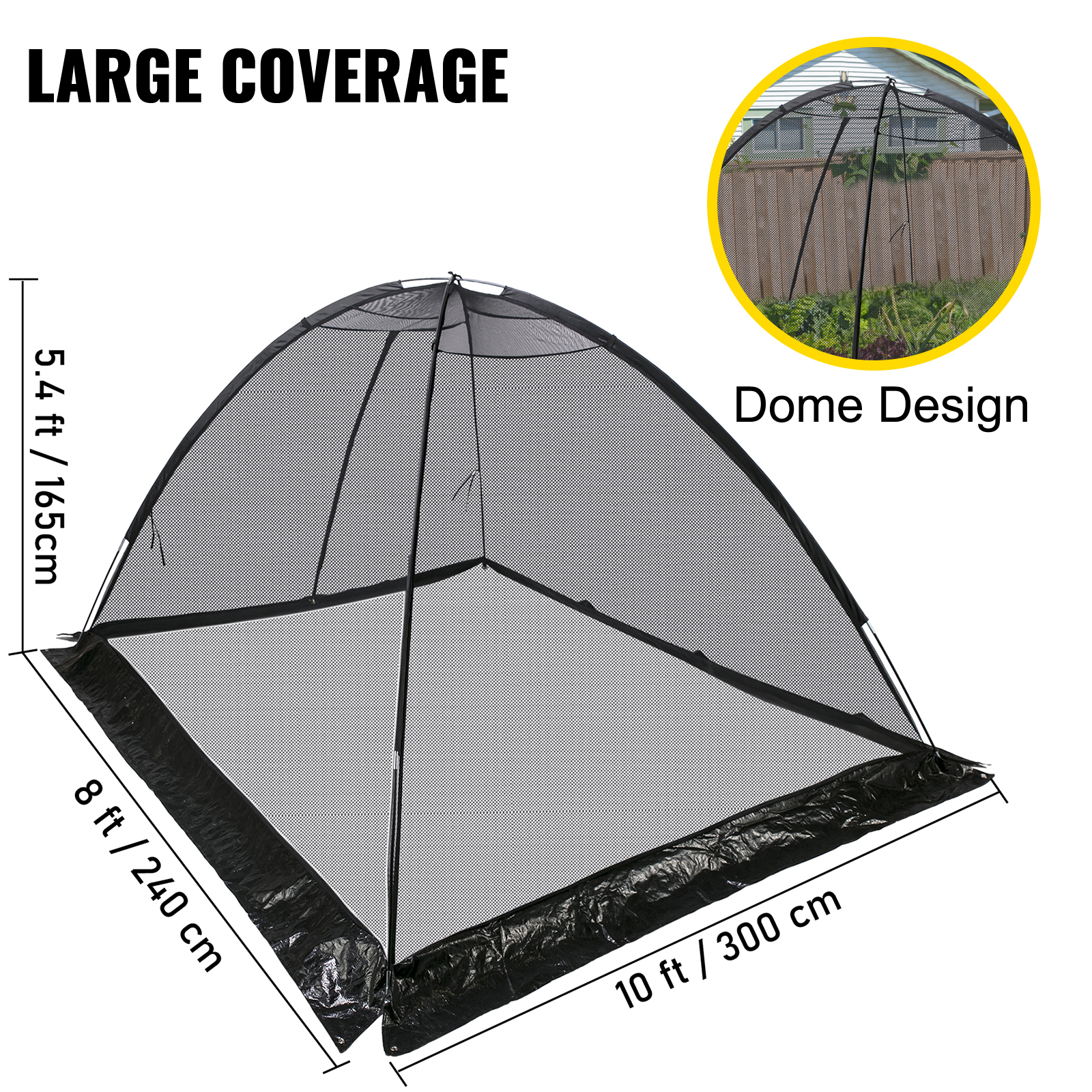 9x12 FT Garden Pond Net Happybuy Pond Cover Dome 1/2 inch Mesh Dome Pond Net Covers with Zipper and Wind Rope Black Nylon Pond Netting for Pond Pool and Garden to Keep Out Leaves Debris and Animals 