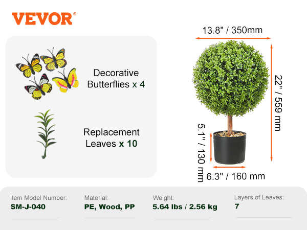 VEVOR Artificial Cedar Topiary Trees (2 Pack) – 36 Inch Tall, UV Rated, PE Foliage, Cement Base For Indoor/Outdoor Decor