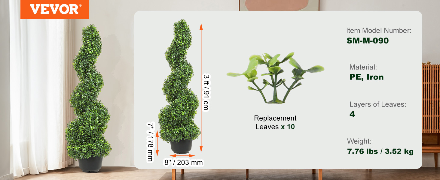 VEVOR 2 db. Mesterséges puszpáng torony műkertészet Spirál műnövény 91cm magas dekoratív növény Zöld műanyag növény PE vas műkertészeti növényekből 10 db-mal Helyettesítő levelek