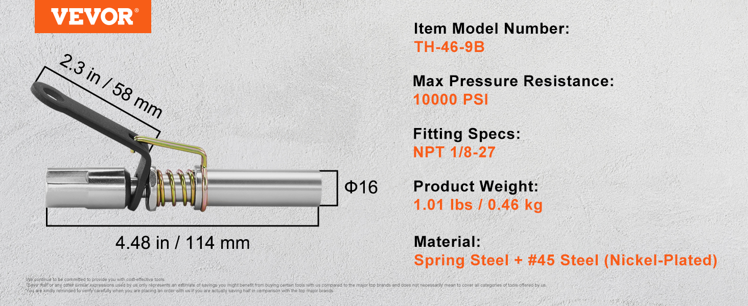 VEVOR zsírzópisztoly csatlakozó, 2 csomag 10 000 PSI nagynyomású, 6 pofával rögzítő gyorskioldó zsírzópisztoly hegye tömlővel/Zerk szerelvények tisztítóval, kompatibilis az összes 1/8 Zo zsírzópisztollyal