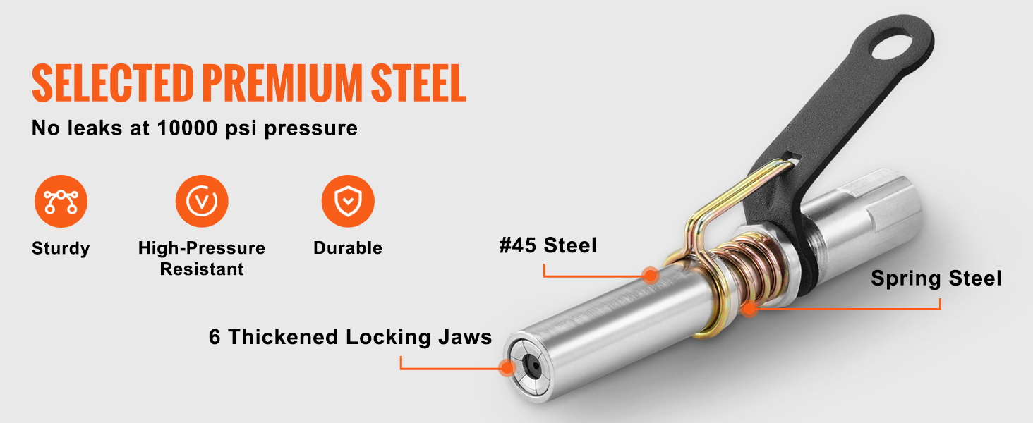 VEVOR zsírzópisztoly csatlakozó, 2 csomag 10 000 PSI nagynyomású, 6 pofával rögzítő gyorskioldó zsírzópisztoly hegye tömlővel/Zerk szerelvények tisztítóval, kompatibilis az összes 1/8 Zo zsírzópisztollyal