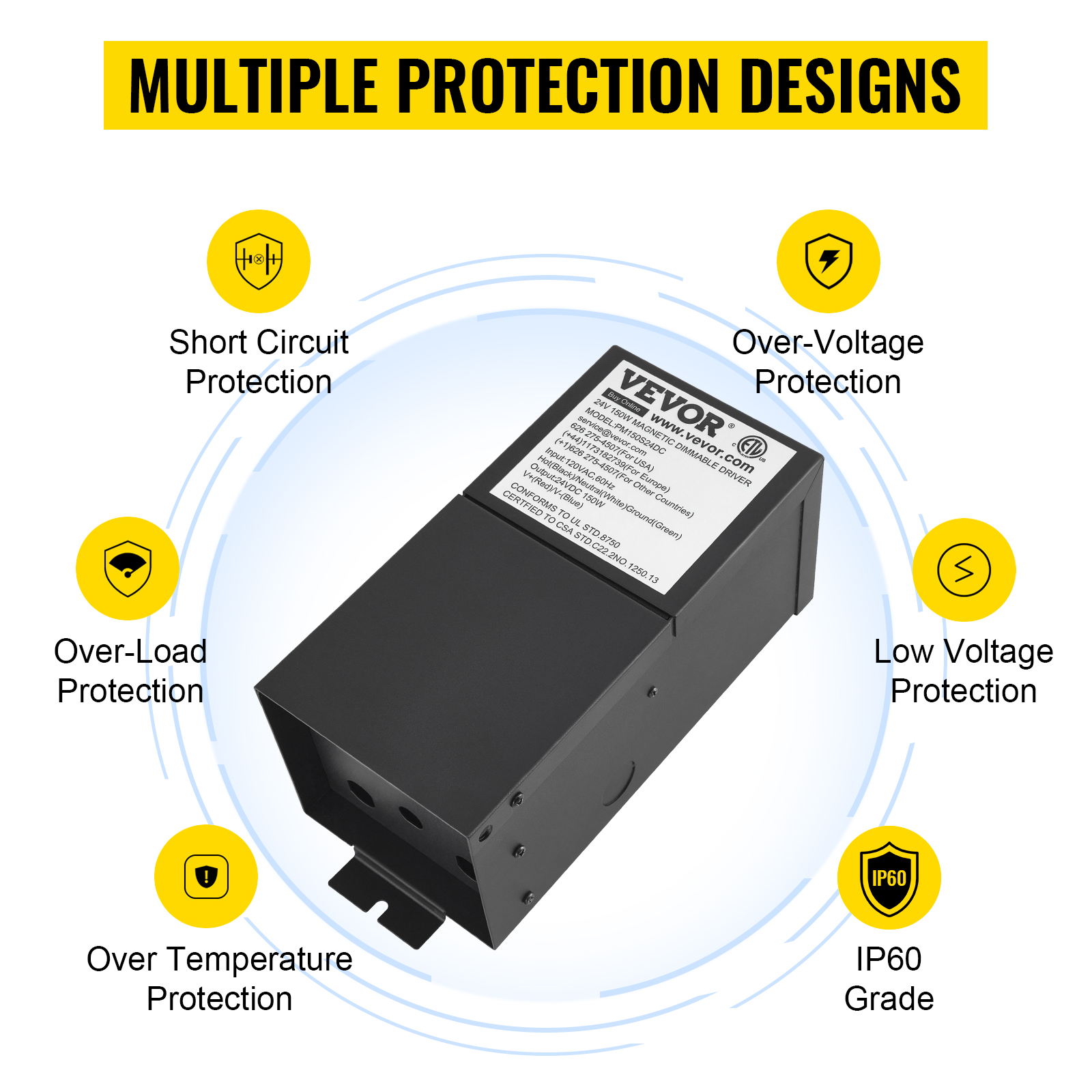 VEVOR Dimmable LED Driver, 24V 150W Power Supply, 120V AC