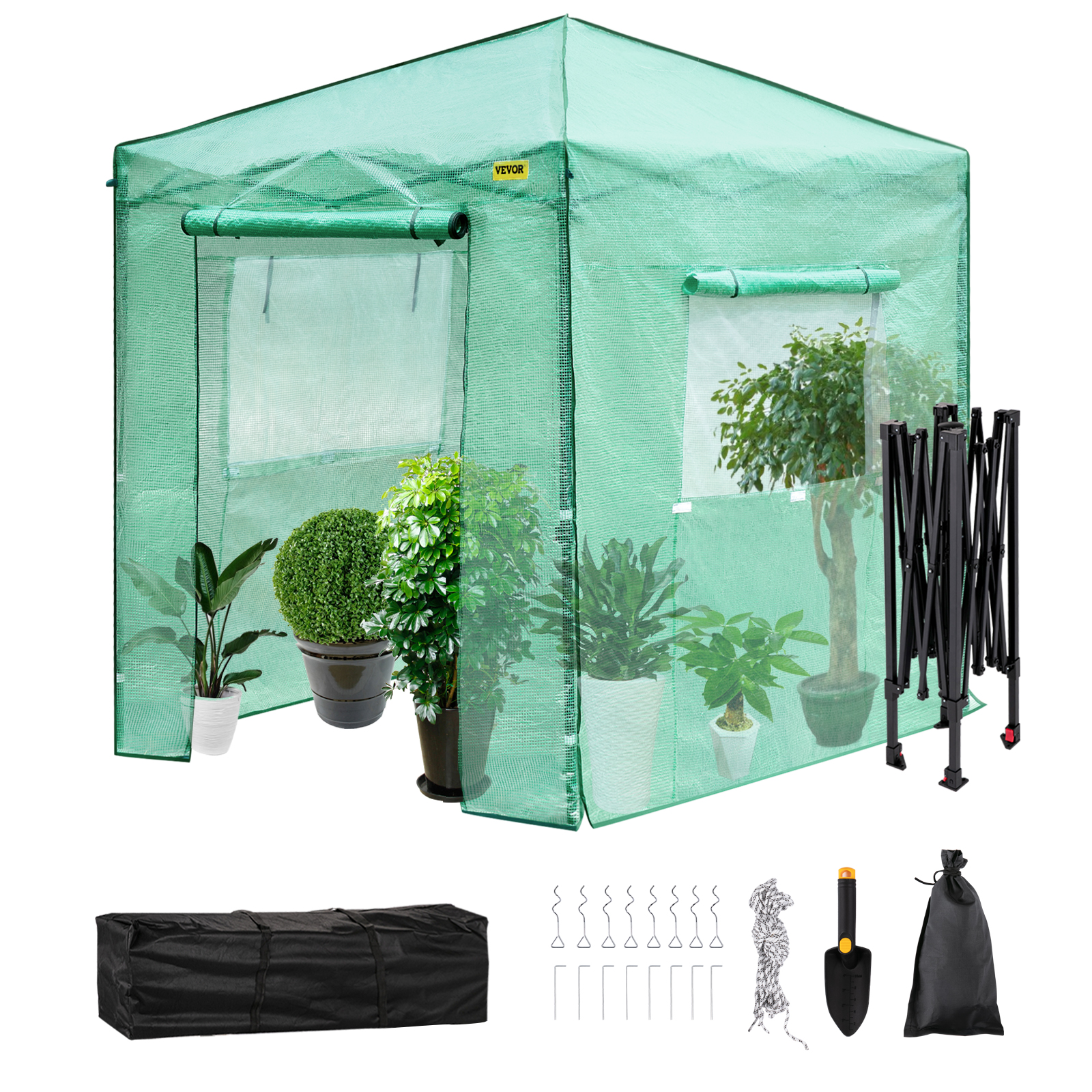 Invernadero de policarbonato de 6 x 6 pies, plantas de jardín resistentes  para todas las estaciones, casa verde para patio trasero al aire libre,  base