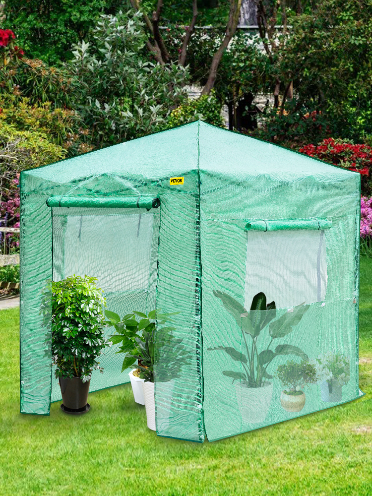 Pop-up Fast Setup Indoor and Outdoor Plant Gardening Green House Canopy for Growing Flowers Herbs Vegetable VINGLI 8’ x 6’ Portable Walk-in Greenhouse with Roll-up Door and Side Windows 
