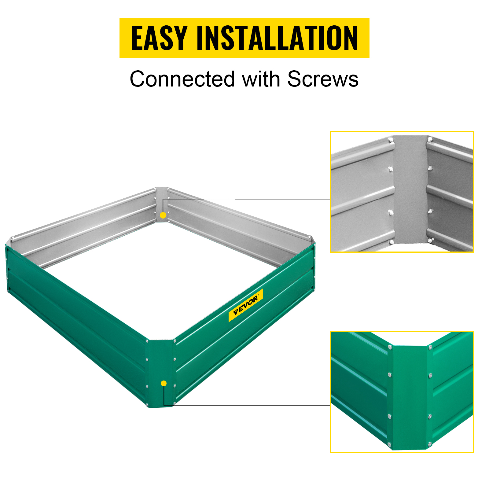 VEVOR Galvanized Raised Garden Bed, 48" x 48" x 12" Metal Planter Box