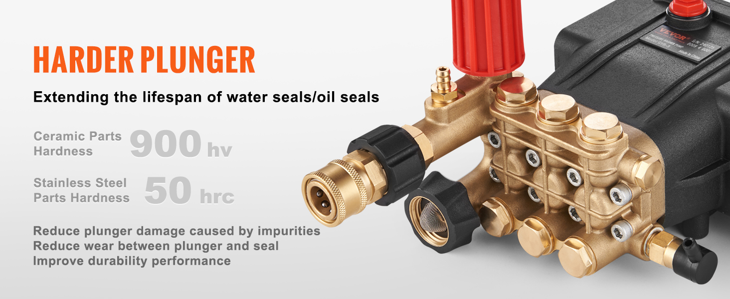 VEVOR Pressure Washer Pump, 3/4" Shaft Horizontal Triplex Plunger, 3700 PSI, 2.5 GPM, Replacement Power Washer Pumps Kit, Parts Washer Pump, Compatible with Simpson MorFlex Models 40224, 40225, 40226