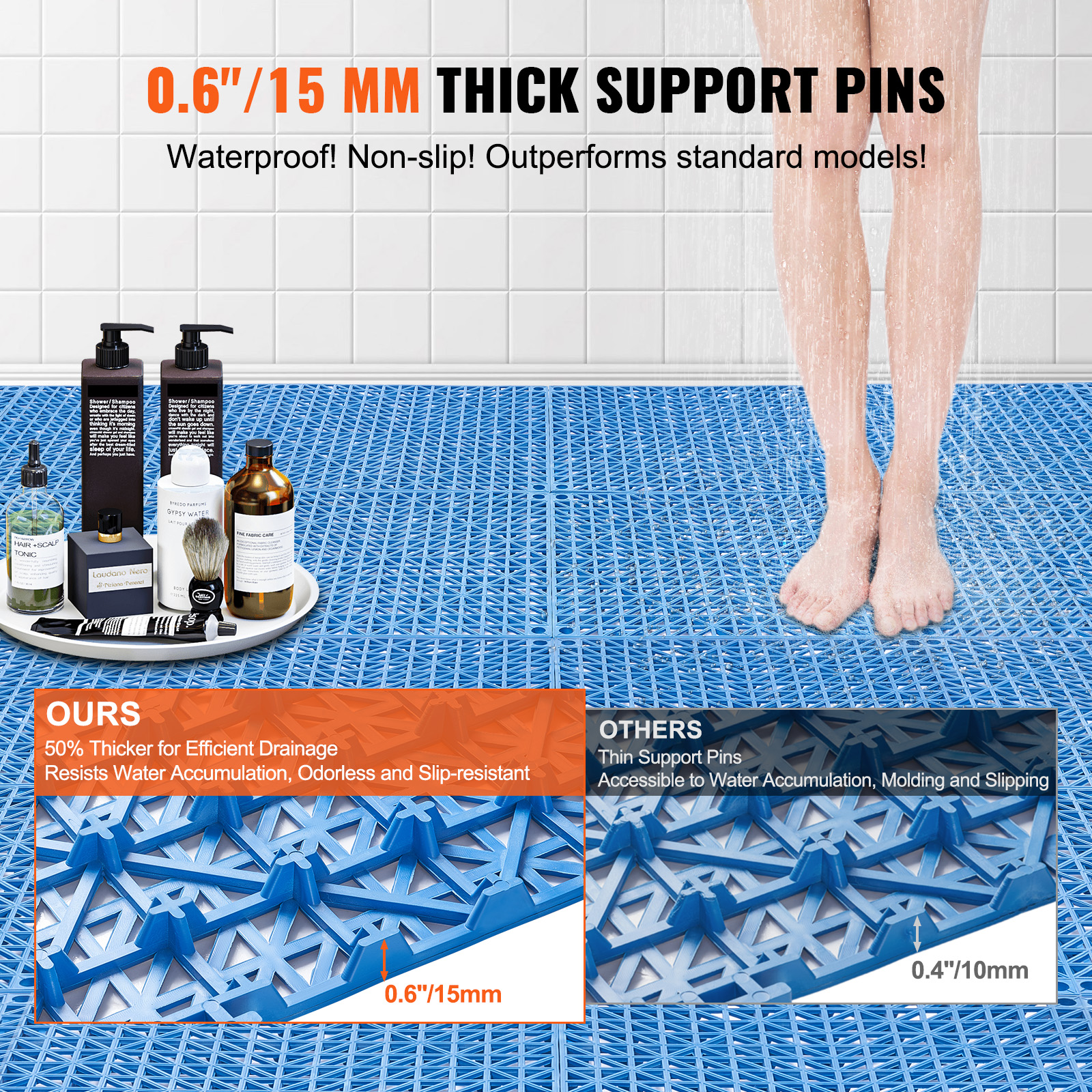 Interlocking Drainage Floor Mat 12" x 12" PVC Non-Slip Floor Tiles - Picture 76 of 98