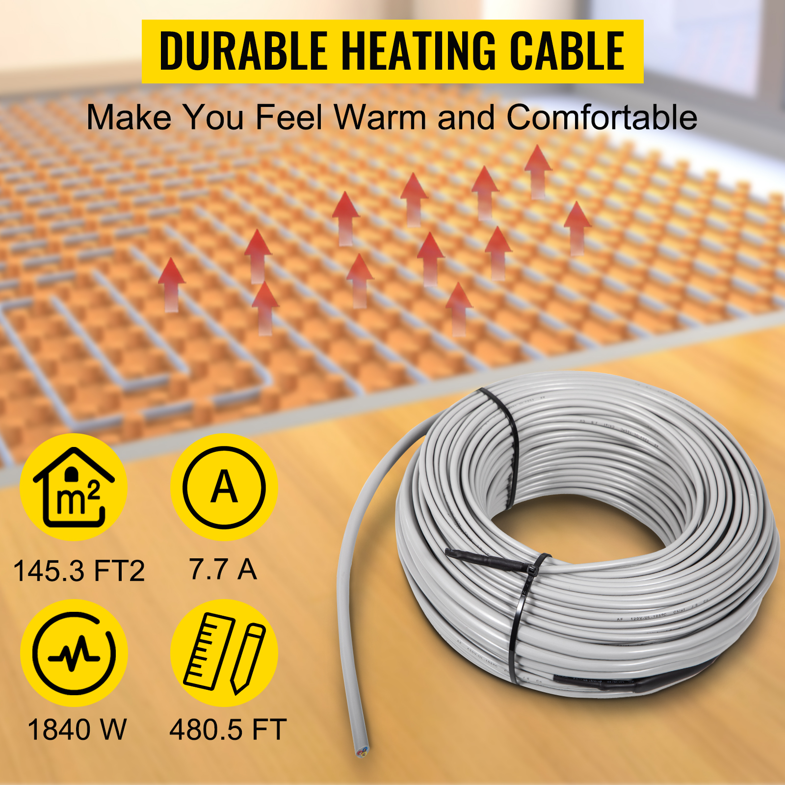 VEVOR Floor Heating Cable 145.3 Square Feet Durable Floor Tile Heat