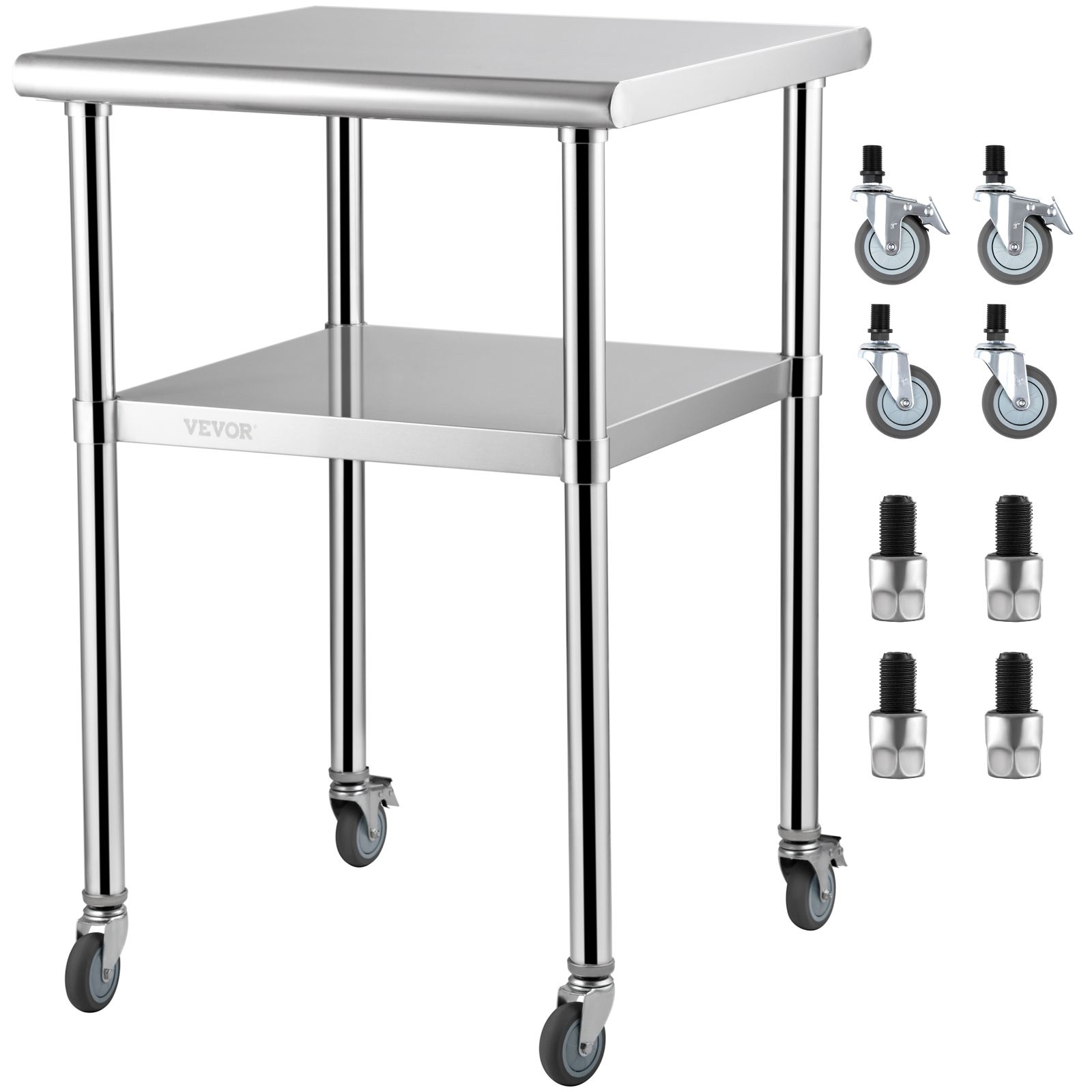 VEVOR Stainless Steel Prep Table, 24 x 24 x 36 inch, 600lbs Load Capacity Heavy Duty Metal Worktable with Adjustable Undershelf