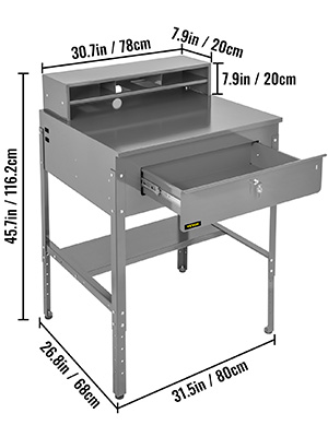 VEVOR Flat Top Shop Desk Grey with Pigeonhole Compartments 31.5"W x 26.