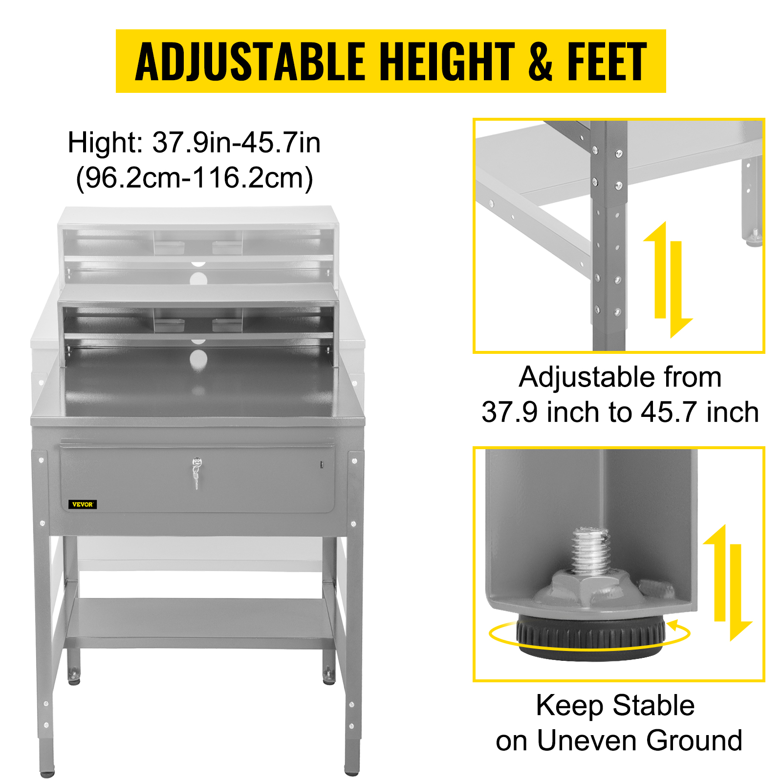 VEVOR Flat Top Shop Desk Grey with Pigeonhole Compartments 31.5"W x 26.