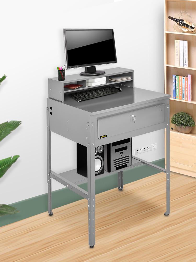 VEVOR Flat Top Shop Desk Grey with Pigeonhole Compartments 31.5"W x 26.