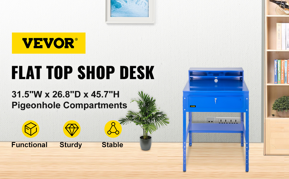 VEVOR Flat Top Shop Desk with Pigeonhole Compartments 31.5"W x 26.8"D x