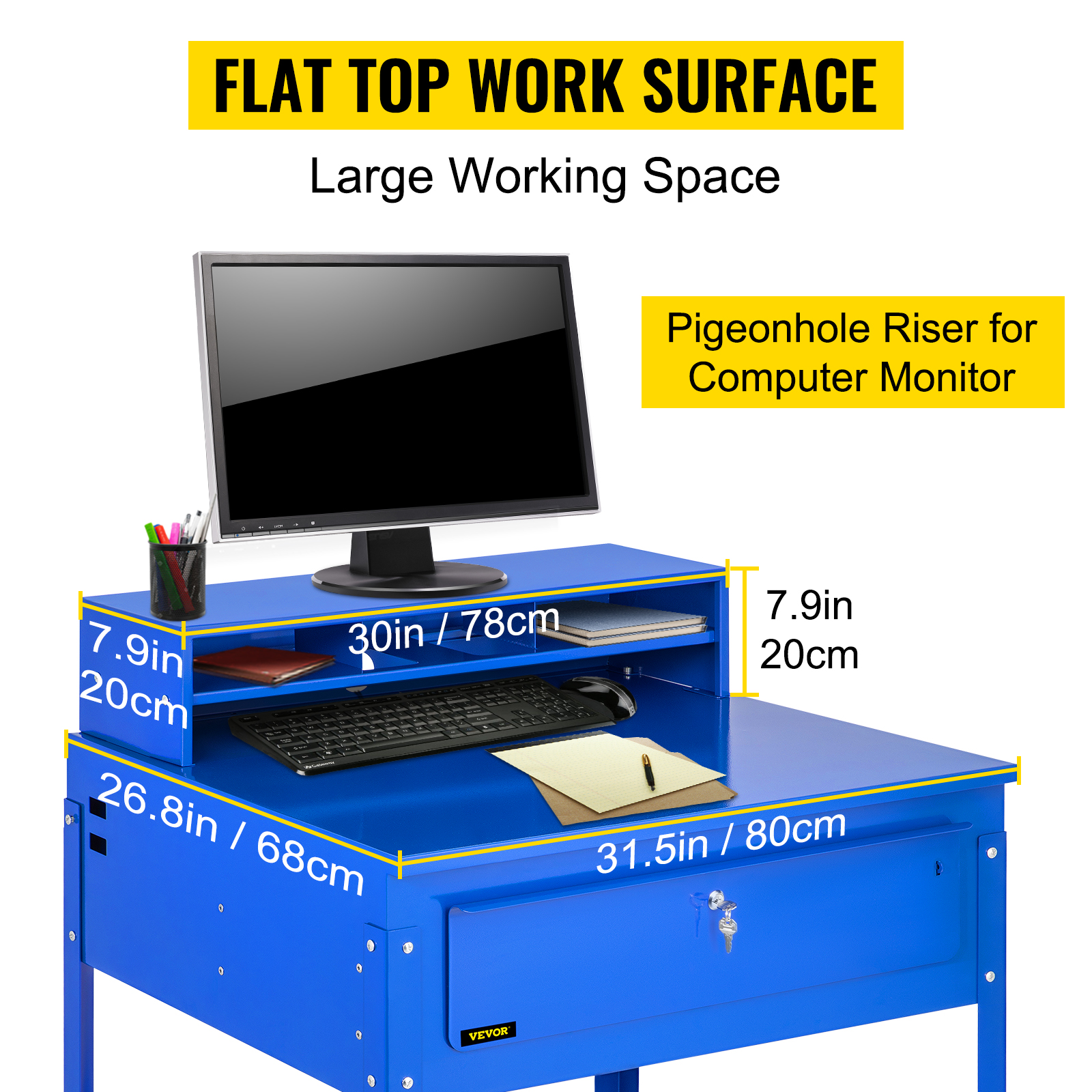 VEVOR Flat Top Shop Desk with Pigeonhole Compartments 31.5"W x 26.8"D x