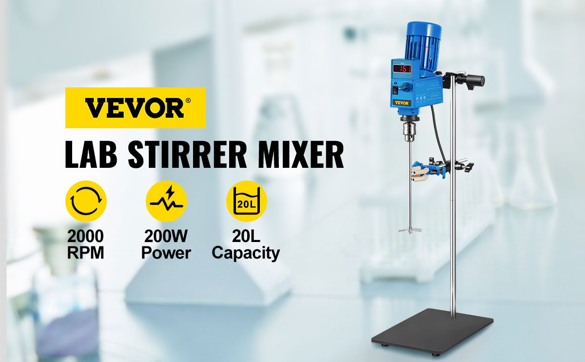VEVOR Electric Overhead Stirrer Mixer 0-3000 RPM Overhead Stirrer Mixer  100W Overhead Stirrer 0-120 Minutes for Lab Mechanical Mixer