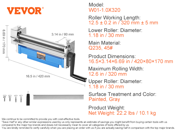 VEVOR Slip Roll Machine 12 6 Inches Forming Width In 20 Gauge Capacity Sheet Metal Slip Roller