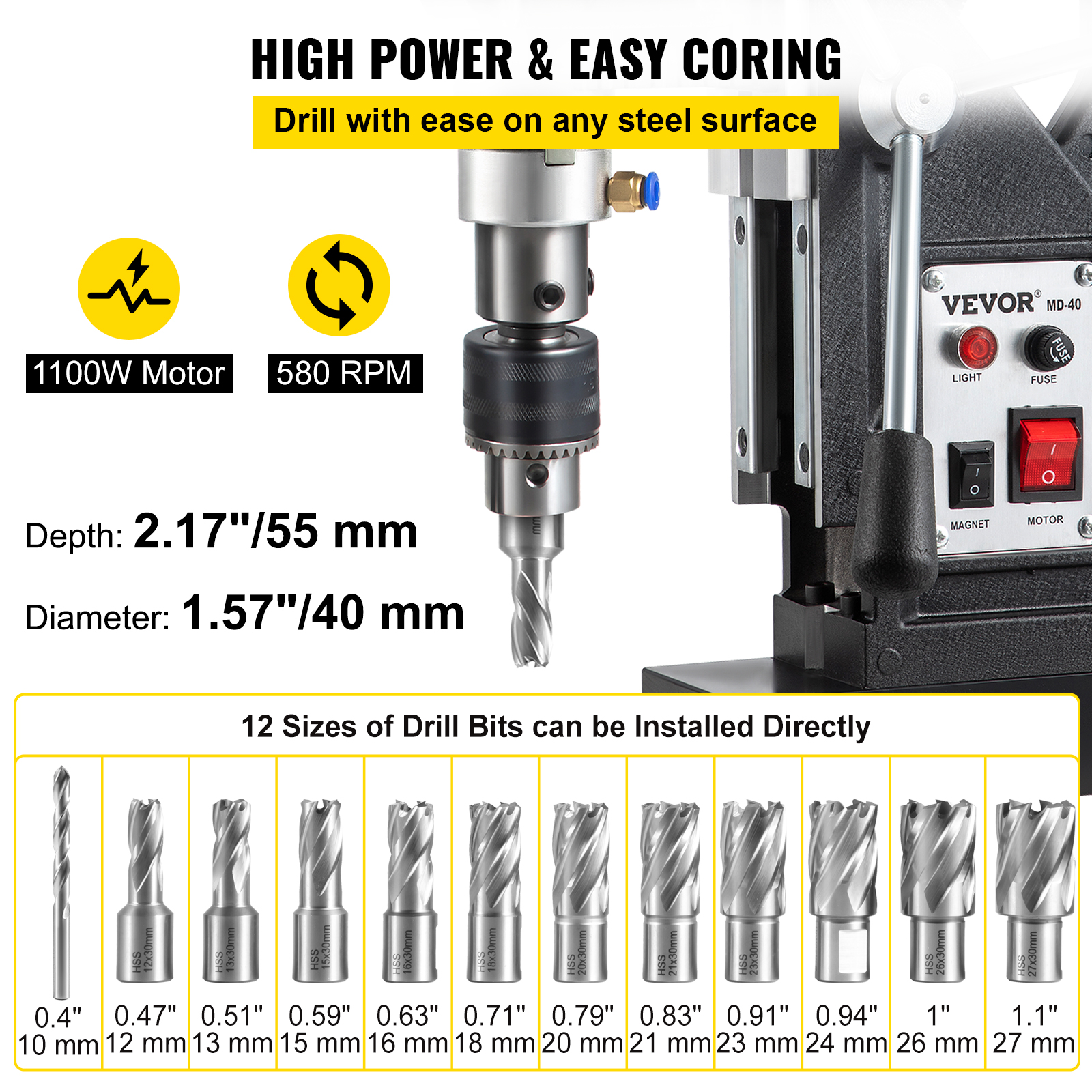Mag Drill Press HSS Annular Cutter 3/4" Weldon Shank Max. 13 Drilling Bits - Picture 89 of 122