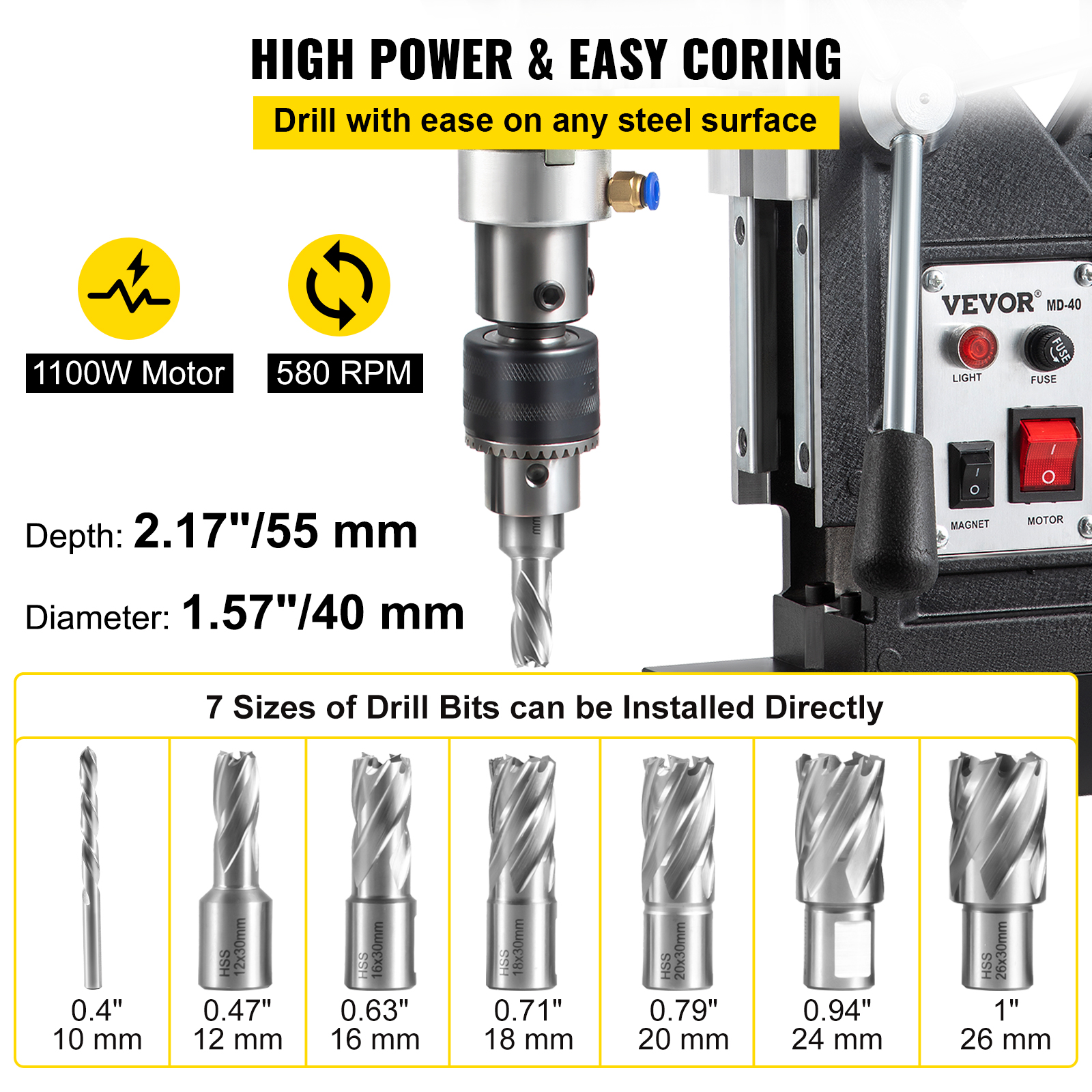 Mag Drill Press HSS Annular Cutter 3/4" Weldon Shank Max. 13 Drilling Bits - Picture 65 of 122