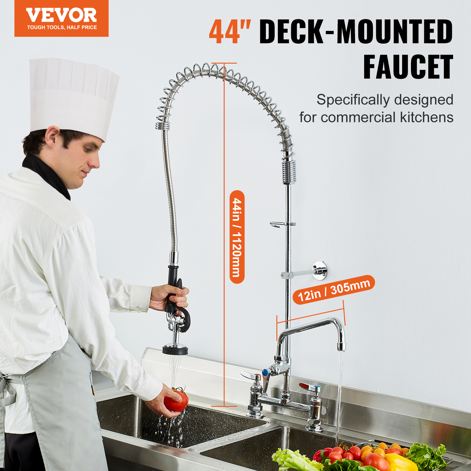 Commercial Pre-Rinse Kitchen Sink Faucet w/ Sprayer Mixer Tap 21-47in - Picture 76 of 86