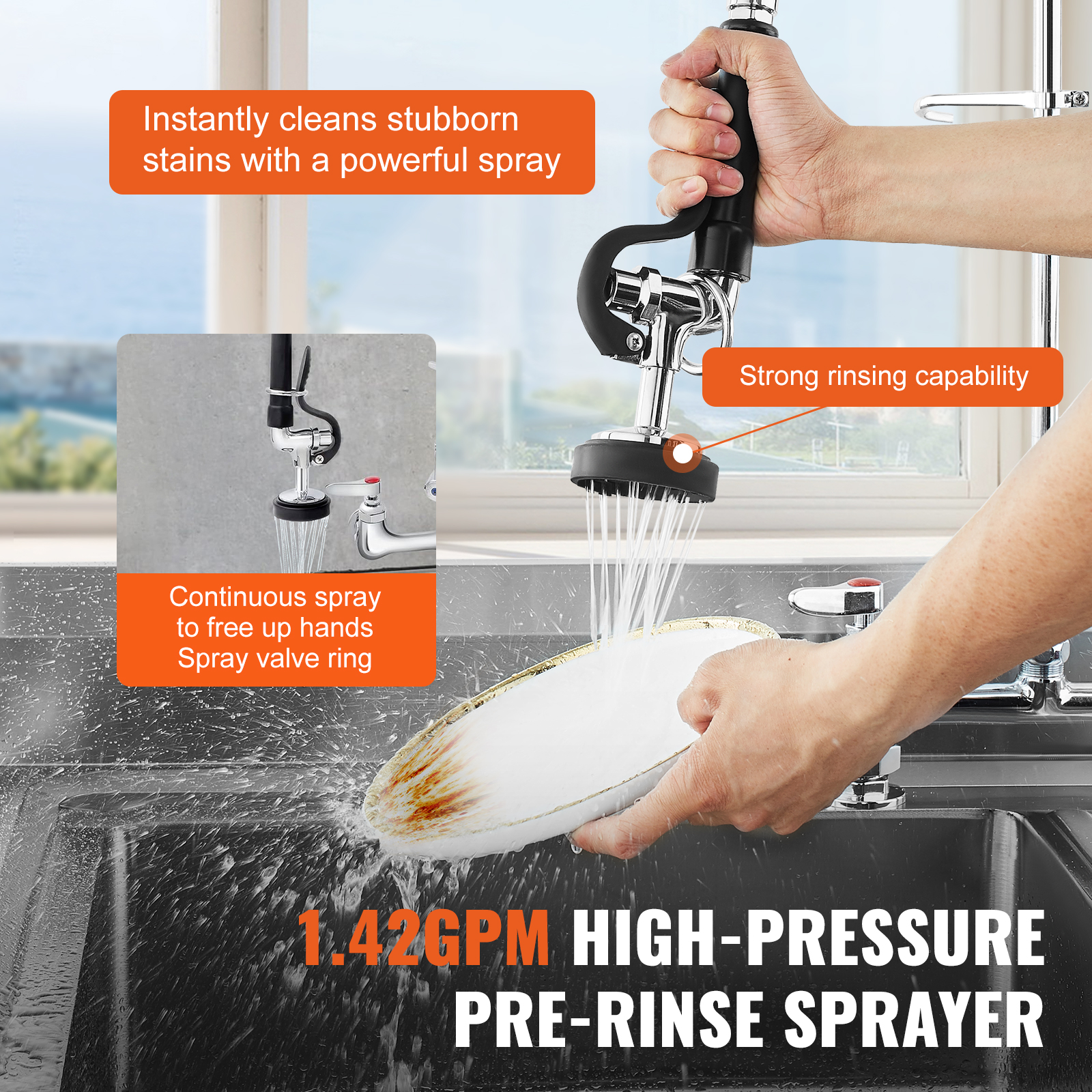 Commercial Pre-Rinse Kitchen Sink Faucet w/ Sprayer Mixer Tap 21-47in - Picture 78 of 86