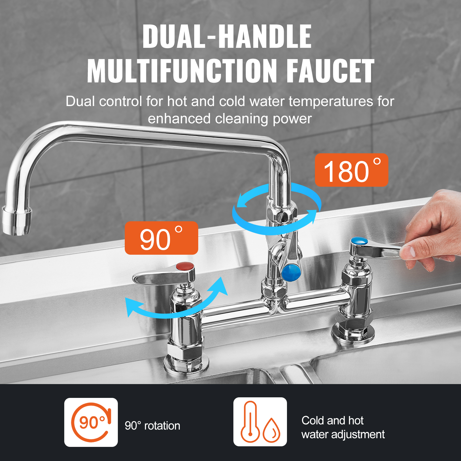 Commercial Pre-Rinse Kitchen Sink Faucet w/ Sprayer Mixer Tap 21-47in - Picture 79 of 86
