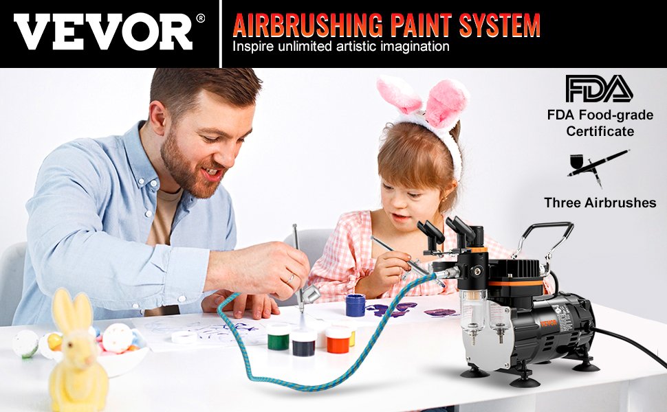 VEVOR Airbrush Kit Dual Action Air Brush Compressor 0.2/0.3/0.8mm