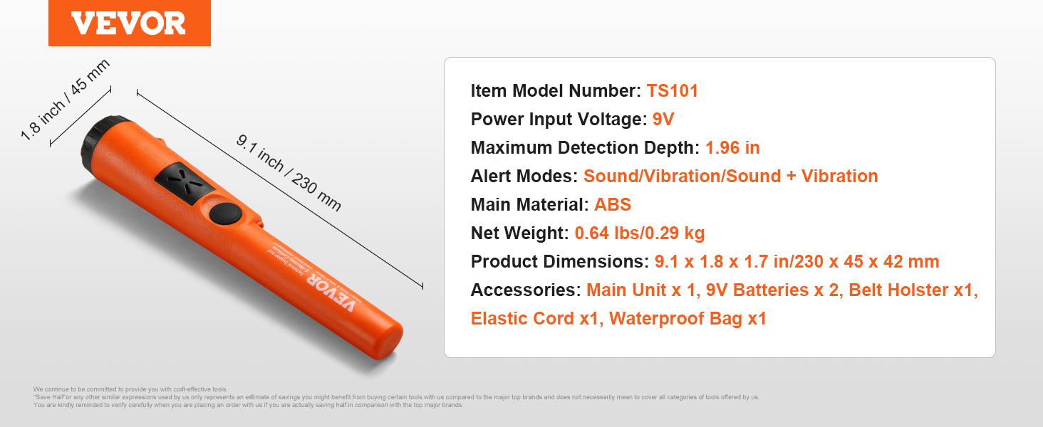 Dmyond Metal Detector Pinpointer - 3" Depth, IP68 Waterproof Up To 50ft, 360° Detection Handheld Wand