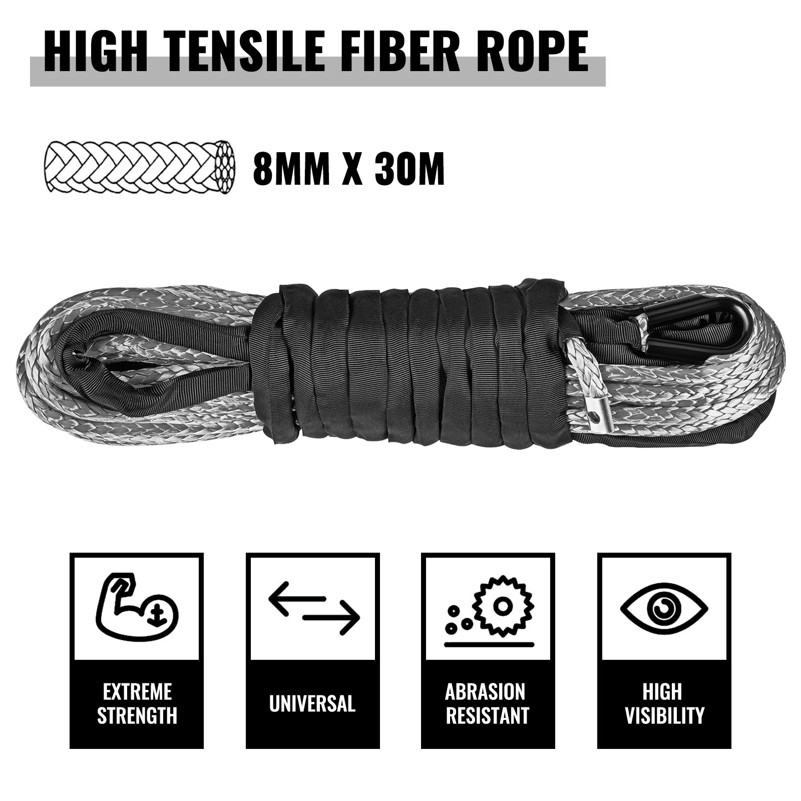 VEVOR Winch Rope Synthetic Cable 0.3"x 98' 13228LB Capacity ATV