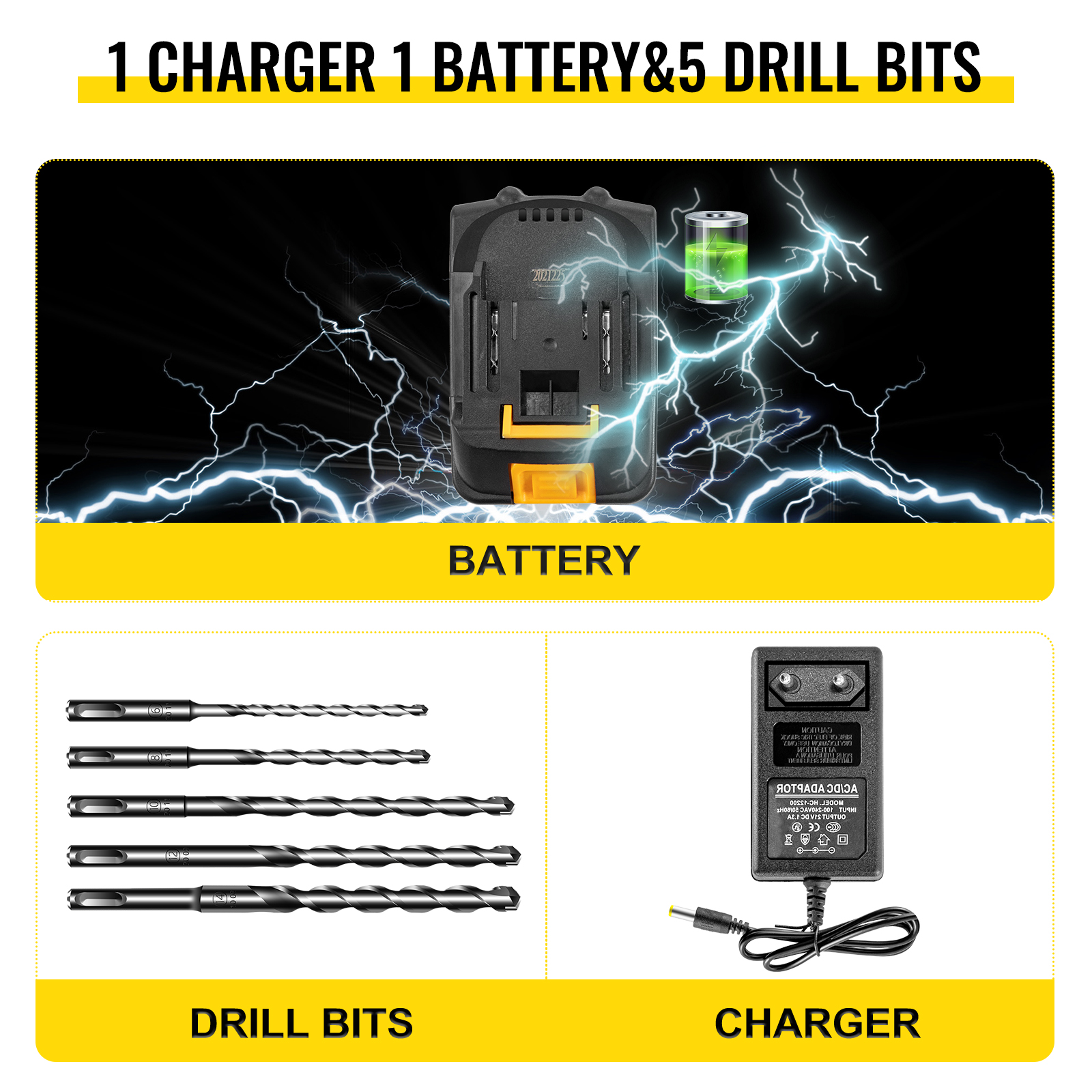 VEVOR SDSPlus Rotary Hammer Drill, 900 rpm & 450 bpm Electric Hammer, 2 Functions Include
