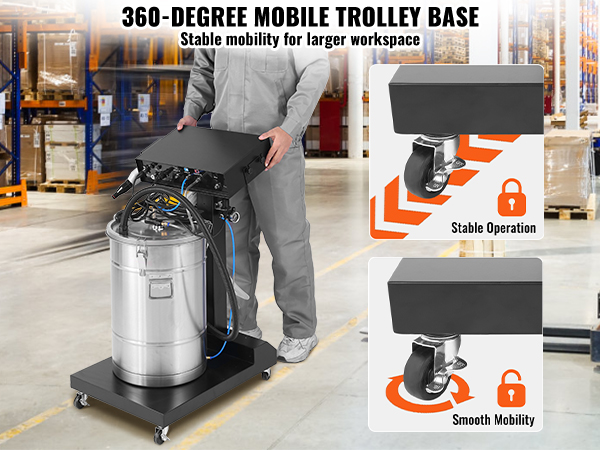 VEVOR Powder Coating System, 50 W 100KV Electrostatic Output Powder Coating Kit with 50L Powder Hopper, 450g Per Minute Powder Coating Machine with Spray Gun and Trolley Base, for Indoor and Outdoor