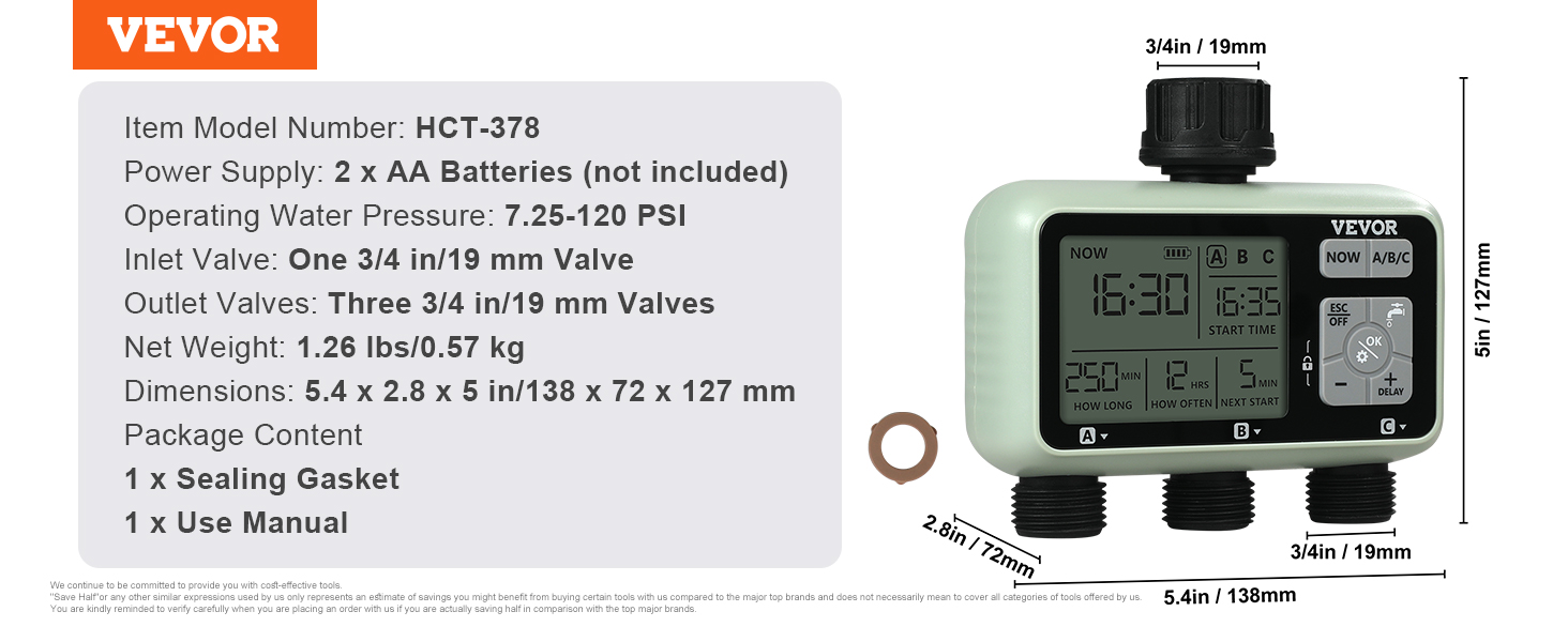 Water sprinkler timer,3 outlets,ipx6 waterproof