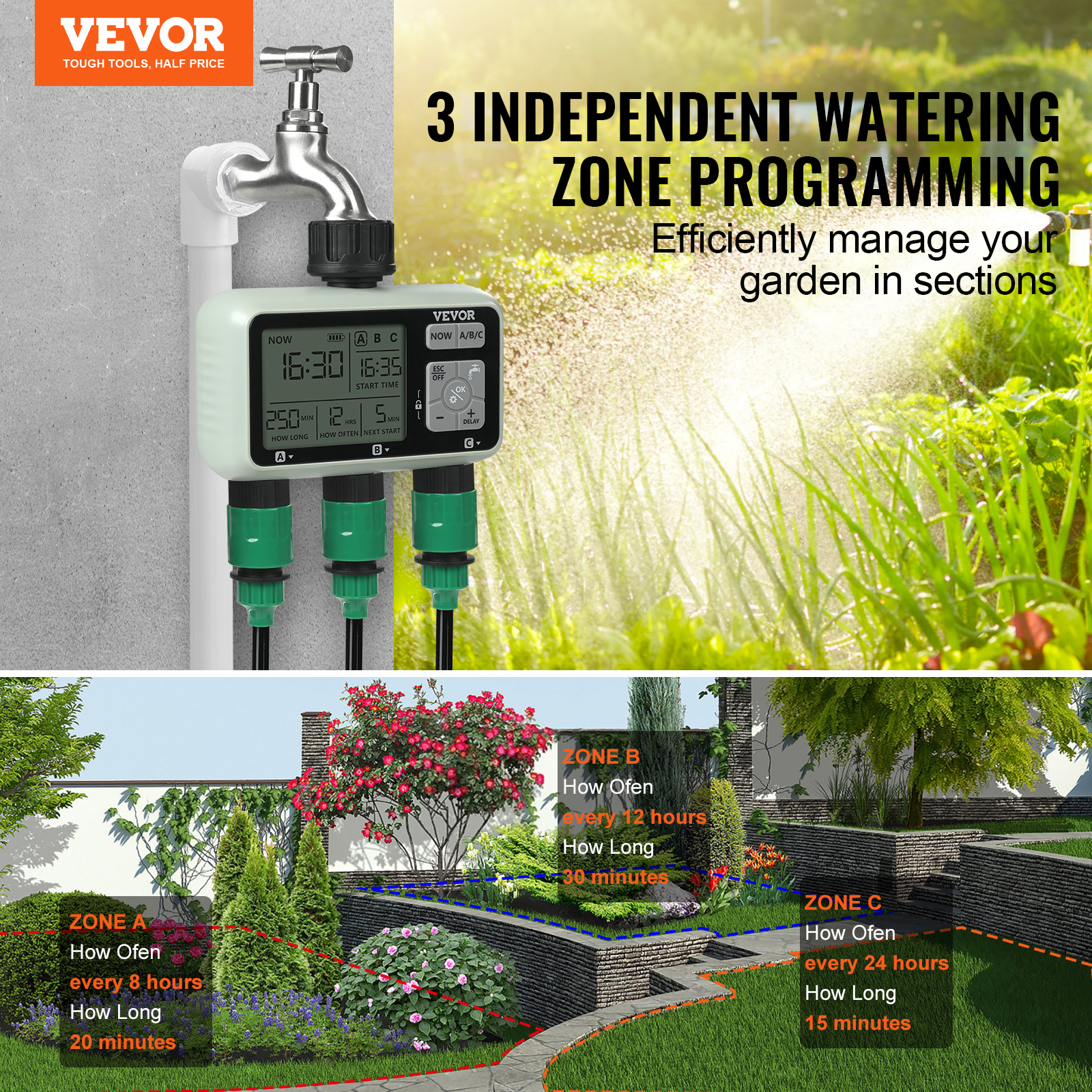 Water Timer 2/1/3 Outlets Hose Sprinkler Timer LCD Screen/Bluetooth - Picture 28 of 38