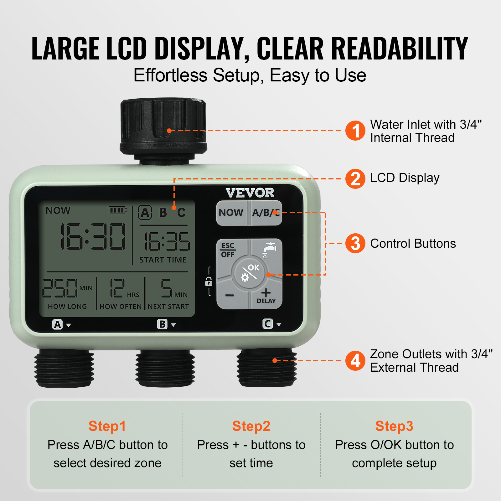 Water Timer 2/1/3 Outlets Hose Sprinkler Timer LCD Screen/Bluetooth - Picture 32 of 38