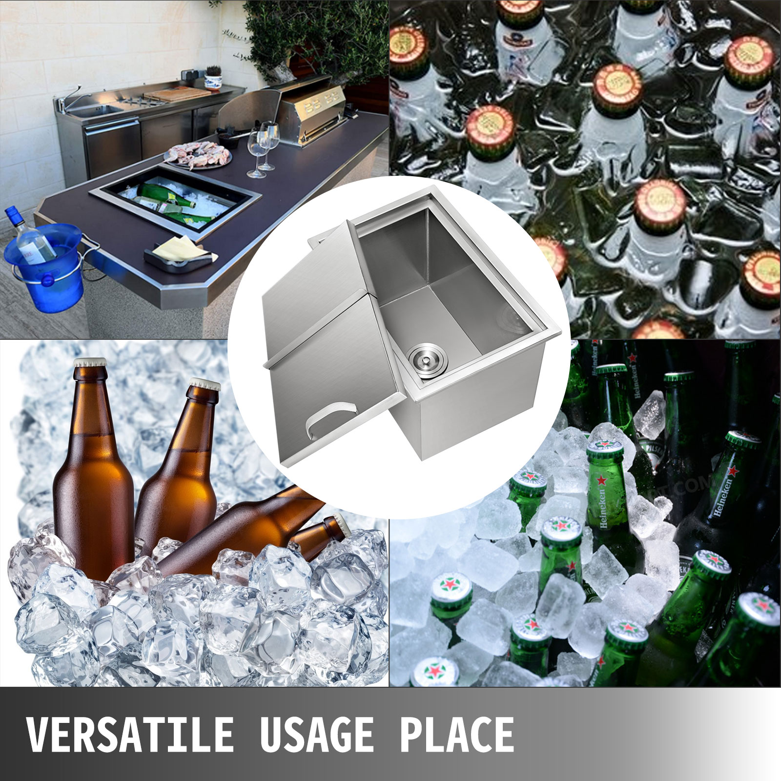 VEVOR 27x18 Outdoor Kitchen Drop-In Ice Chest Bin Cooler 304 Beer Ice Buckets Box