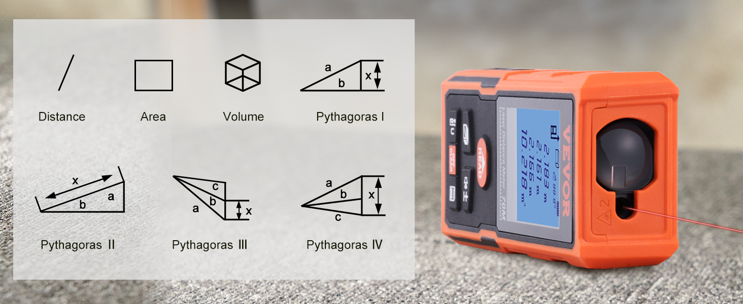 VEVOR VEVOR Laser Measure, 70 m, ±1.6 mm Accuracy Laser Distance