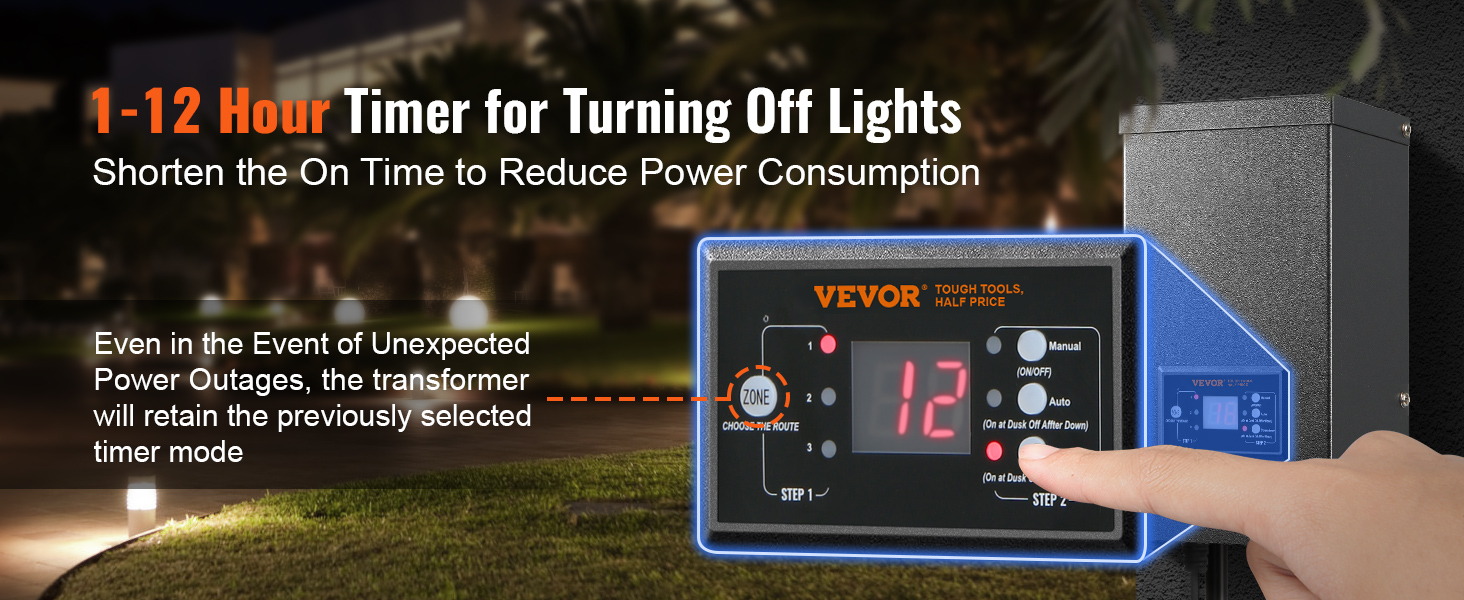 VEVOR 600W Low Voltage Landscape Transformer with Timer and Photocell Sensor Waterproof Landscape Lighting Transformer 120V AC to 12V/14V AC for