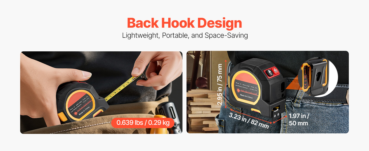 portable tape measure with hook