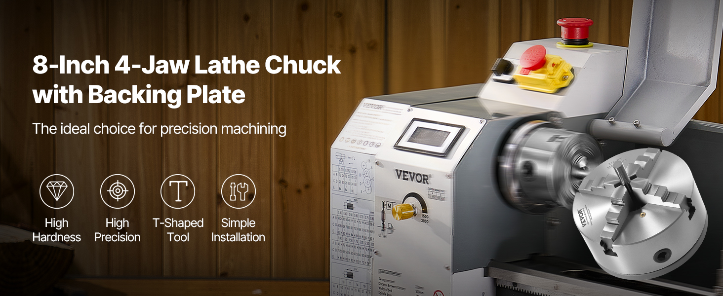 VEVOR 4-Jaw Lathe Chuck, 8 Inch (200 mm), Self-Centering Chuck with 1 1 ...