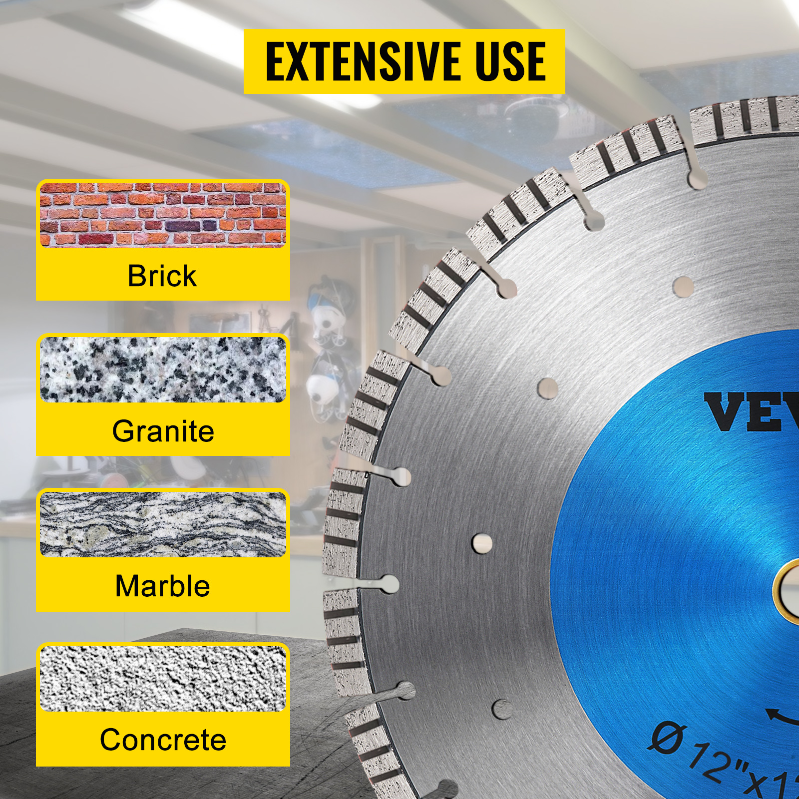 VEVOR Diamond Blade 12" Concrete Saw Blade Wet or Dry Segmented Cutting