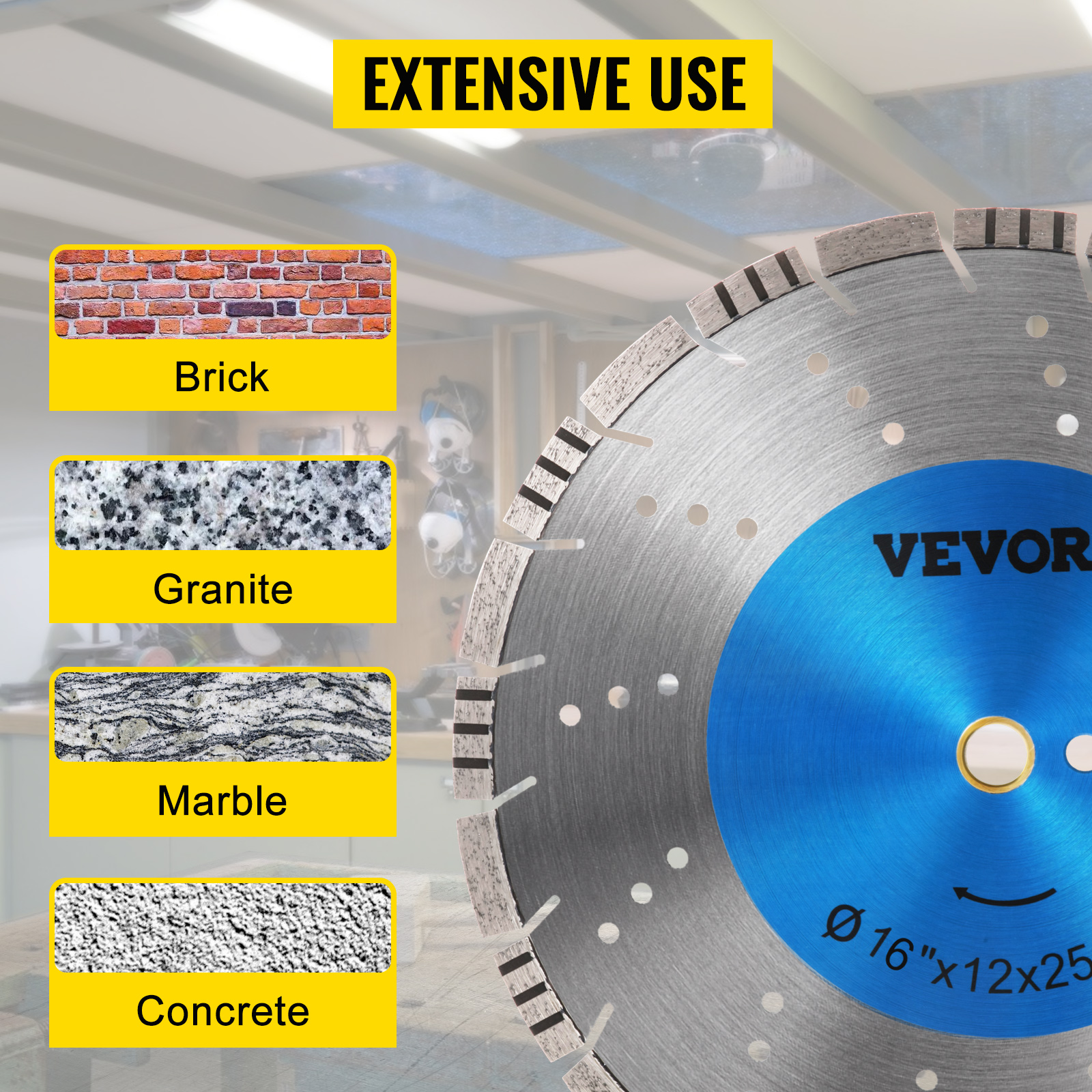 VEVOR Diamond Blade 16" Concrete Saw Blade Wet or Dry Segmented Cutting