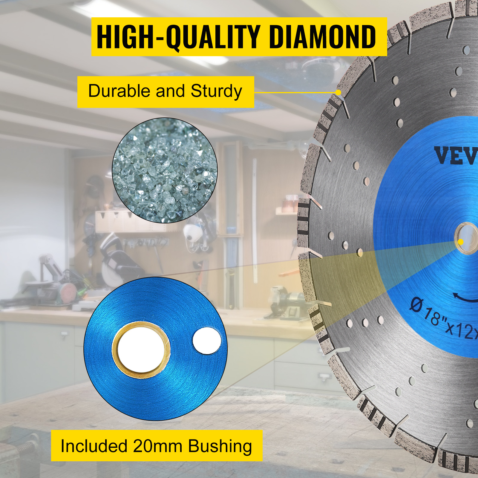 VEVOR Diamond Blade 18" Concrete Saw Blade Wet or Dry Segmented Cutting