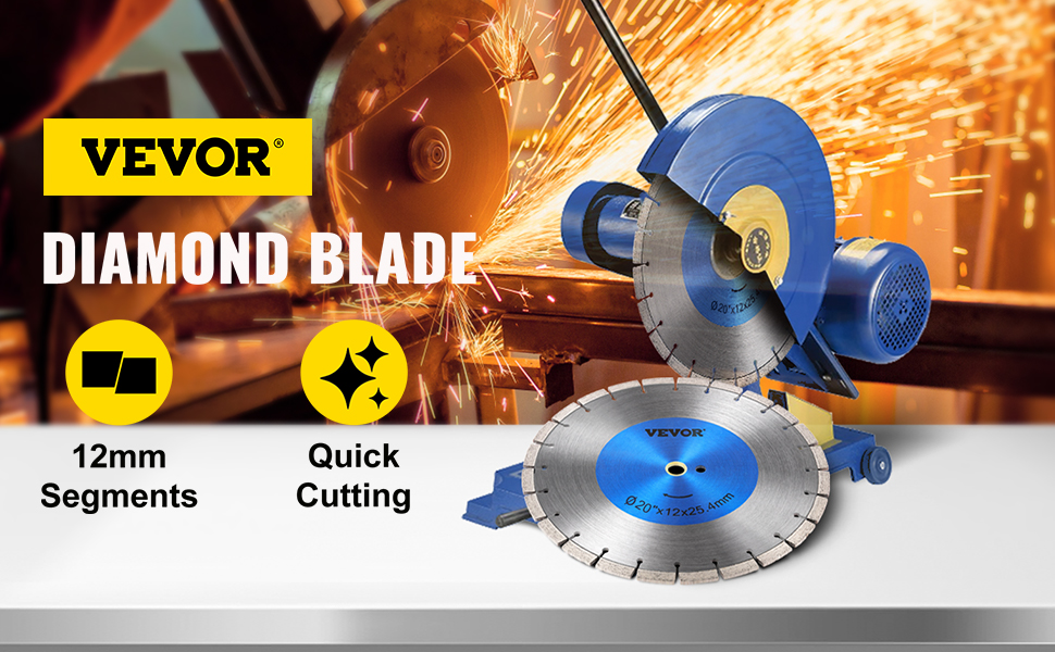 VEVOR Diamond Blade 20" Concrete Saw Blade Wet or Dry Segmented Cutting