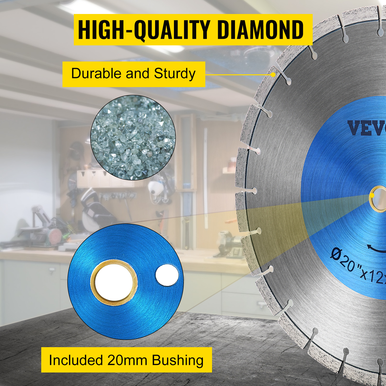 VEVOR Diamond Blade 20" Concrete Saw Blade Wet or Dry Segmented Cutting