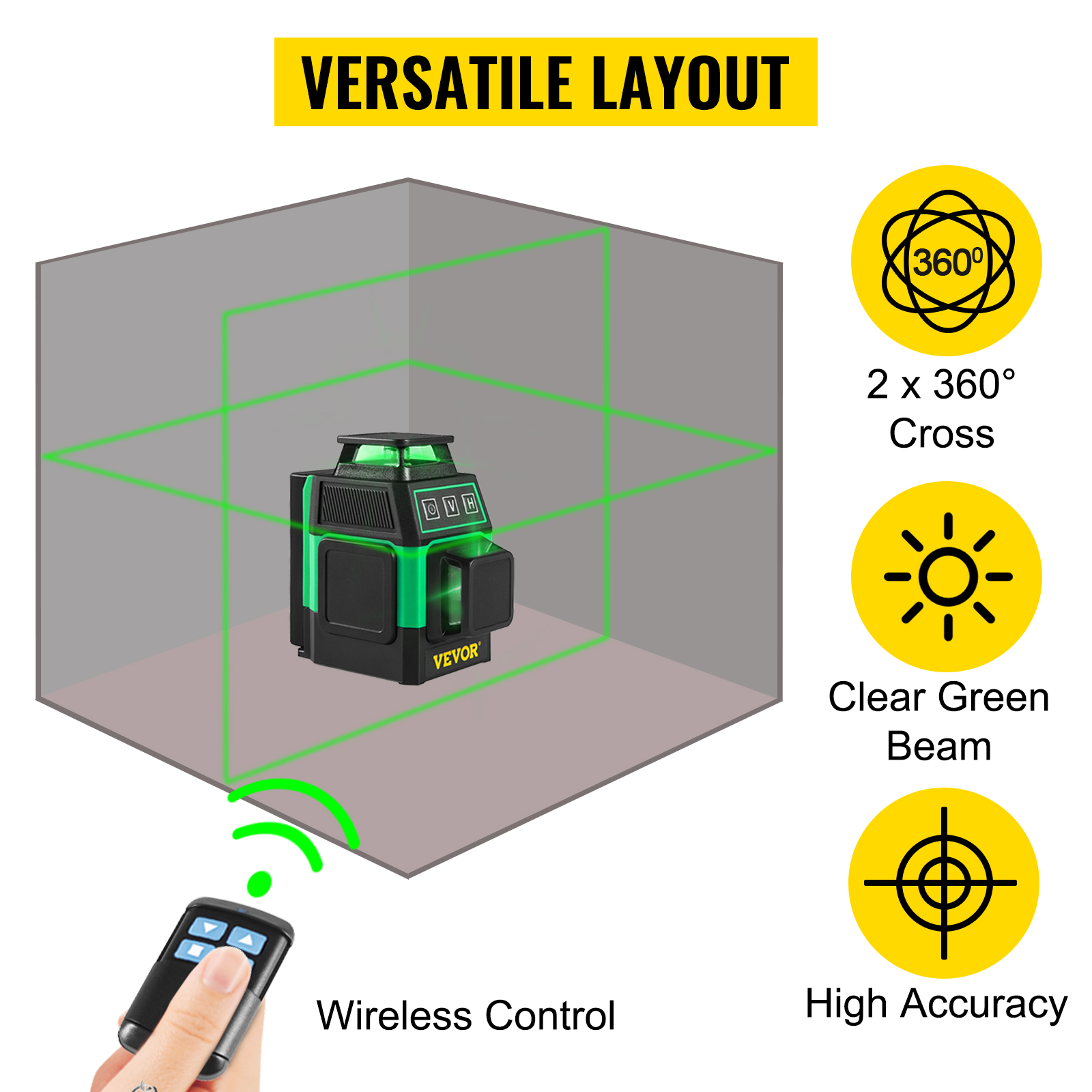 VEVOR Samopoziomująca poziomica laserowa 2x360° Zielony laser Laser krzyżowy