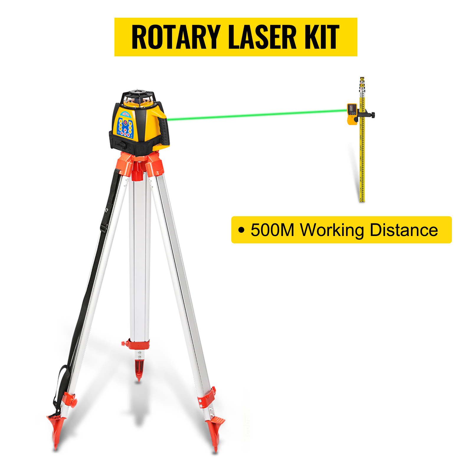 1.65M Aluminum Tripod For Laser Level Transits w/ 5m Staff Telescoping 5 Section 